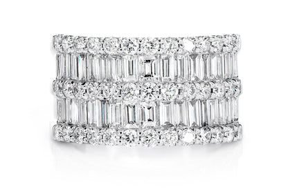 INEL CU 2 RÂNDURI DE BAGHETĂ ȘI DIAMANTE ROTUNDE, AUR MASIV DE 14K, 2,65 CT
