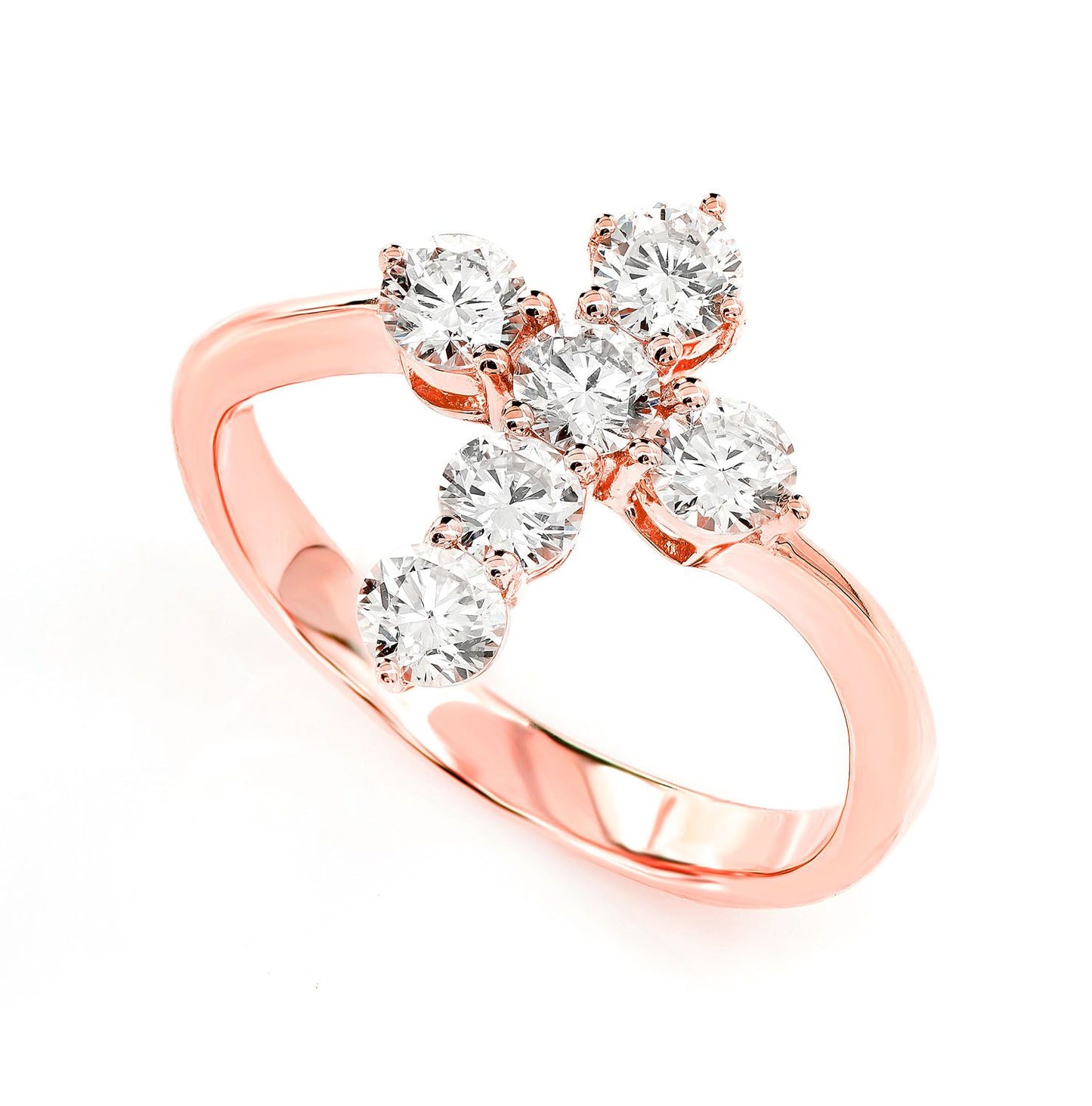 POINTED CROSS DIAMOND RING 14K SOLID GOLD 0.90CTW