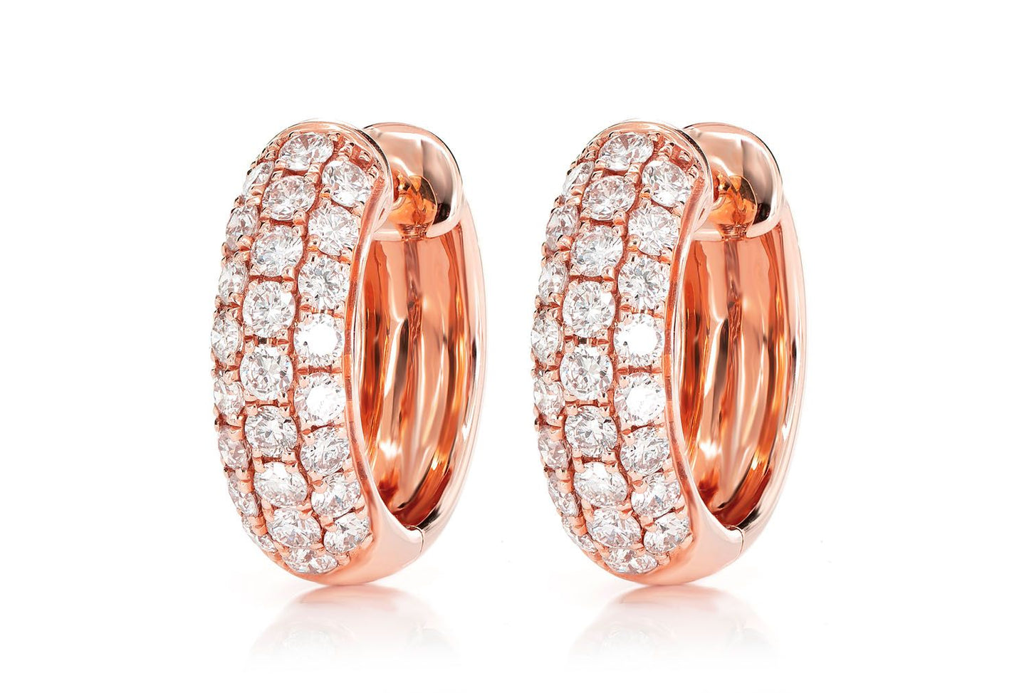 THREE ROW BUBBLY HOOP DIAMOND EARRINGS 14K SOLID GOLD 1.25CTW