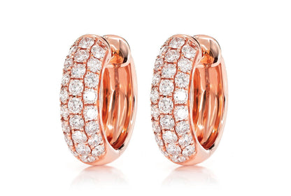 THREE ROW BUBBLY HOOP DIAMOND EARRINGS 14K SOLID GOLD 1.25CTW