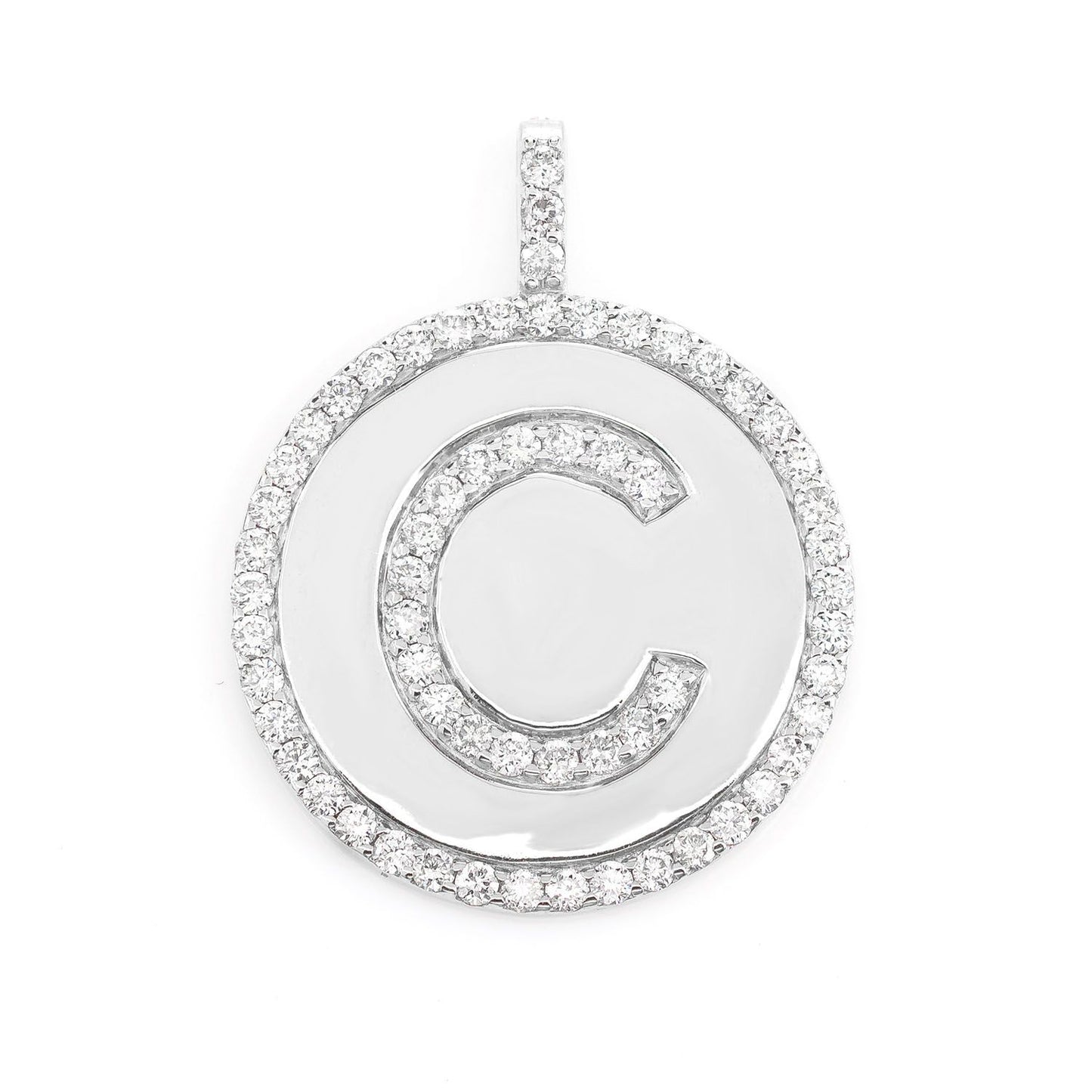 DIAMOND CIRLCE BORDER ANY LETTER DISC PENDANT 14K SOLID GOLD 0.50CTW