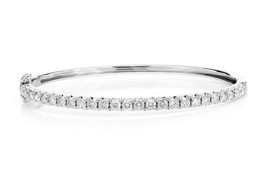 HINGED DIAMOND SINGLE ROW BANGLE BRACELET 14K SOLID GOLD 2.50CTW