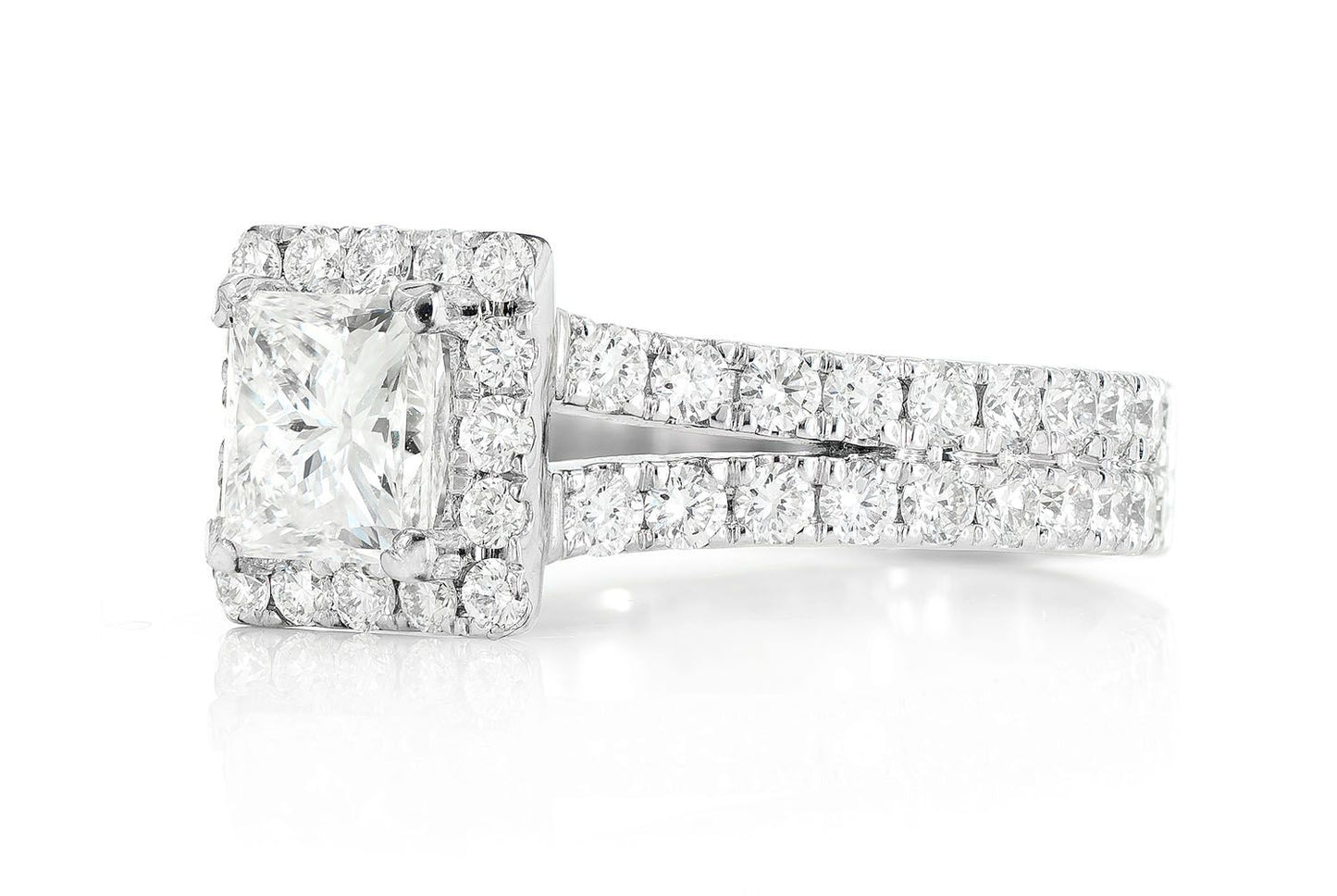 SPHINX - PRINCESS HALO SPLIT SHANK DIAMOND RING 14K SOLID GOLD 2.72CTW