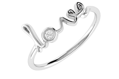 LOVE SCRIPT DIAMOND RING 14K SOLID GOLD 0.03CTW