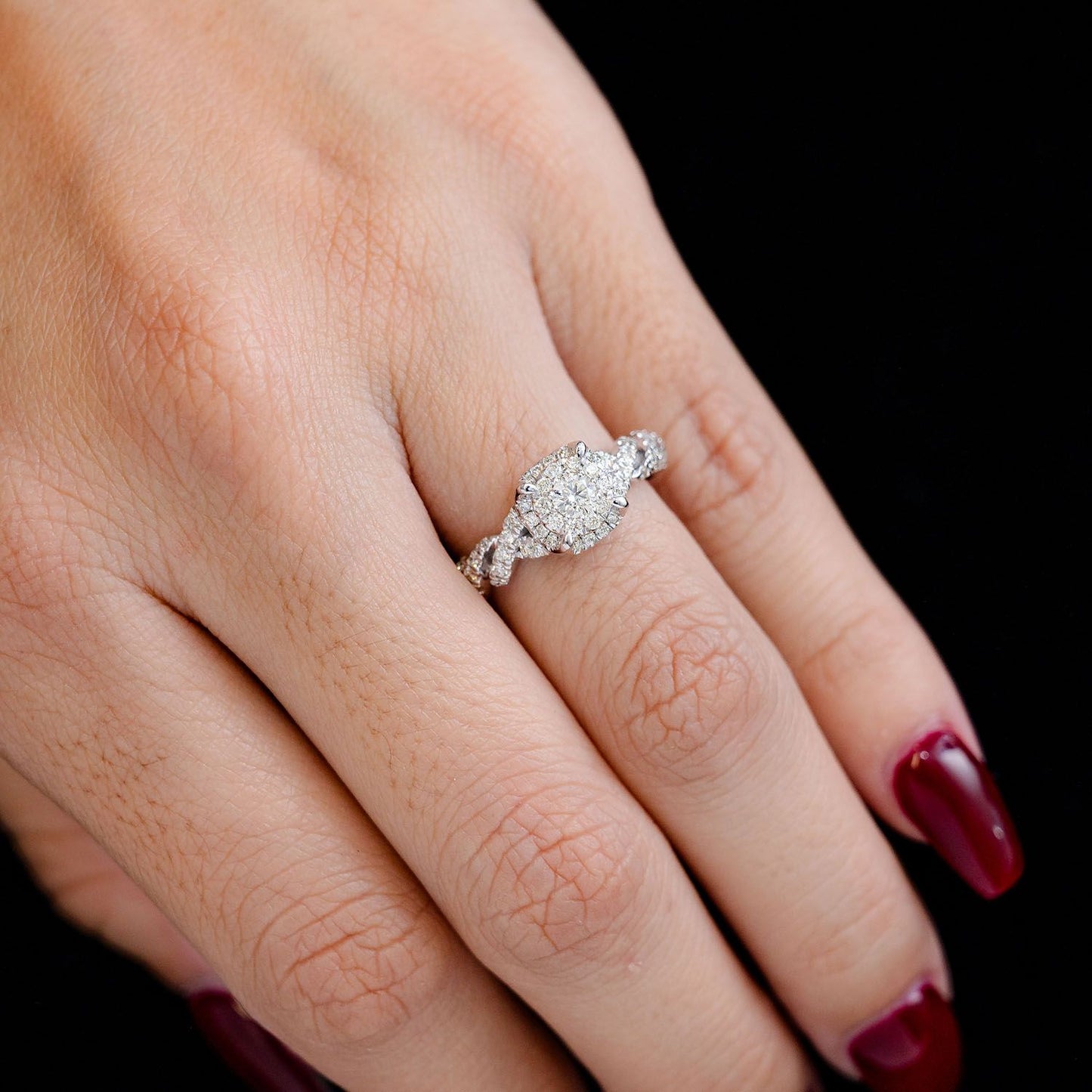0.85CTW DOUBLE HALO CLAW TWIST DIAMOND ENGAGEMENT RING 14K SOLID GOLD