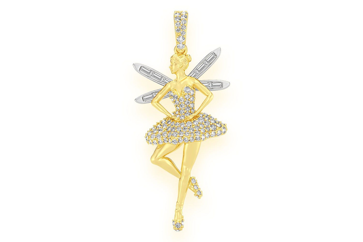PANDANT ARIPI DE BALERINĂ CU DIAMANT, AUR MASIV DE 14K, 0,65 CT