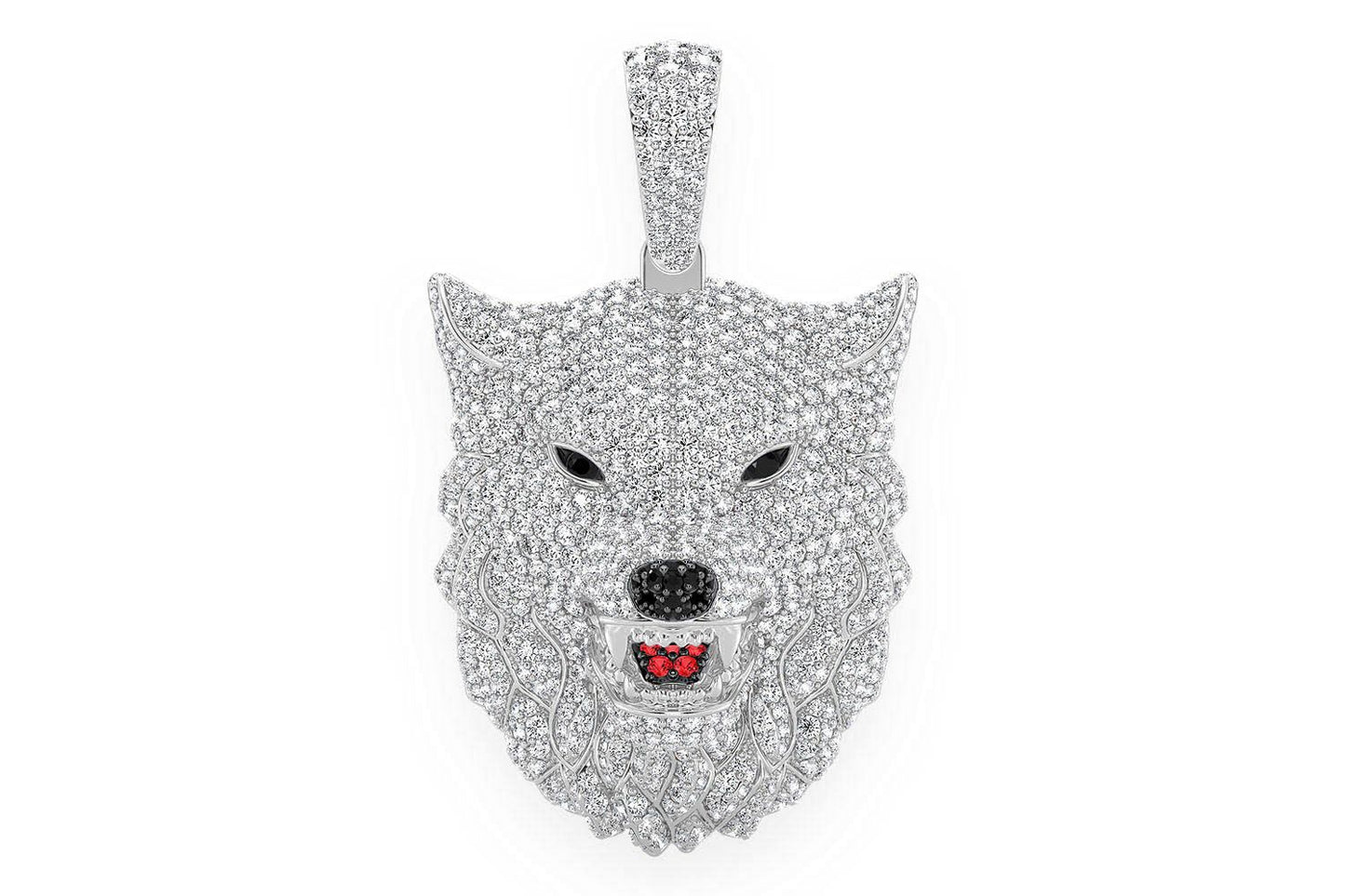 WOLF DIAMOND PENDANT 14K SOLID GOLD 4.75CTW