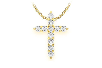 HIDDEN BAIL CROSS PENDANT 14K SOLID GOLD 0.40CTW