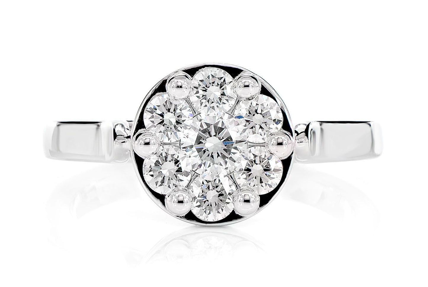 CATHEDRAL ROUND CLUSTER DIAMOND ENGAGEMENT RING 14 SOLID GOLD - 0.75CTW