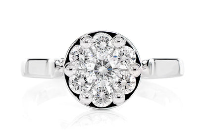 CATHEDRAL ROUND CLUSTER DIAMOND ENGAGEMENT RING 14 SOLID GOLD - 0.75CTW
