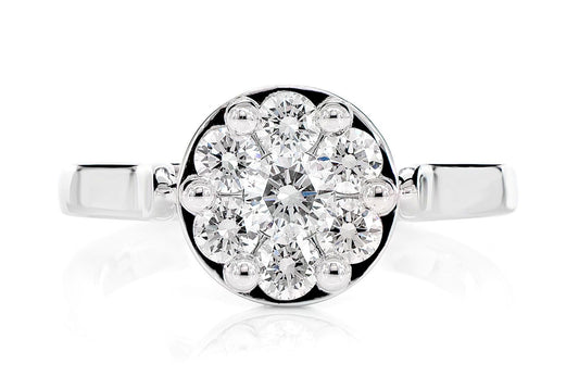 CATHEDRAL ROUND CLUSTER DIAMOND ENGAGEMENT RING 14 SOLID GOLD - 0.75CTW