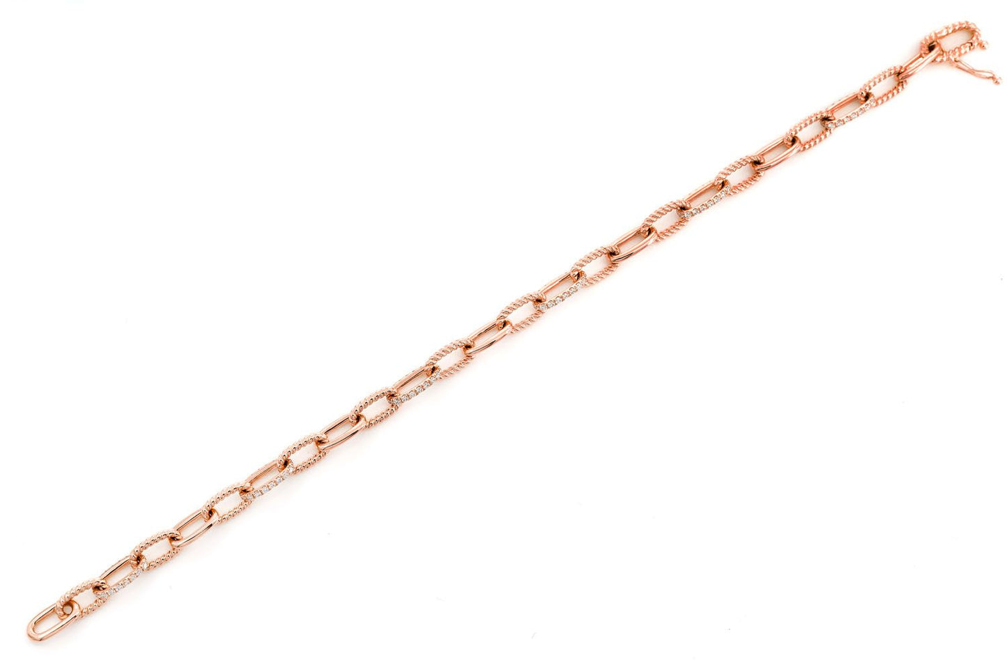 DIAMOND PAVE ENLONGATED ROLO LINK BRACELET 14K SOLID GOLD 0.70CTW