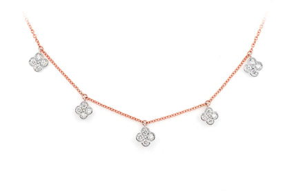 COLIER CU CINCI STĂȚII CU TRIFOI MILGRAIN ȘI DIAMANTE, AUR MASIV DE 14K, 0.35CT
