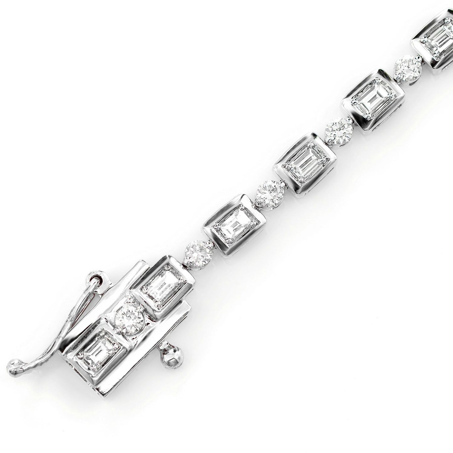 DIAMOND BAGUETTE AND ROUND BEZEL ALTERNATING LINK BRACELET 14K SOLID GOLD 1.20CTW