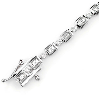 DIAMOND BAGUETTE AND ROUND BEZEL ALTERNATING LINK BRACELET 14K SOLID GOLD 1.20CTW