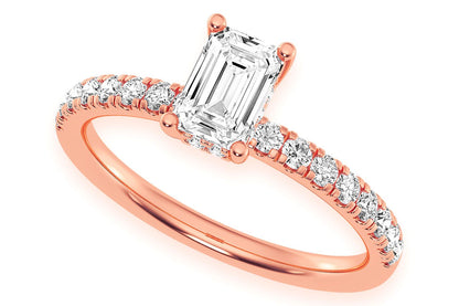 THINN - 0.50CT EMERALD SOLITAIRE - ONE ROW UNDER HALO - DIAMOND ENGAGEMENT RING