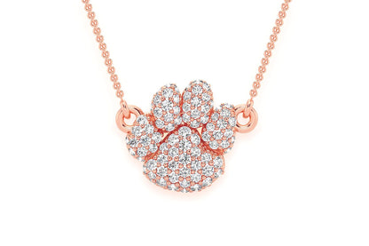 DOG PAW DIAMOND NECKLACE CONNECTED 14K SOLID GOLD 0.35CTW