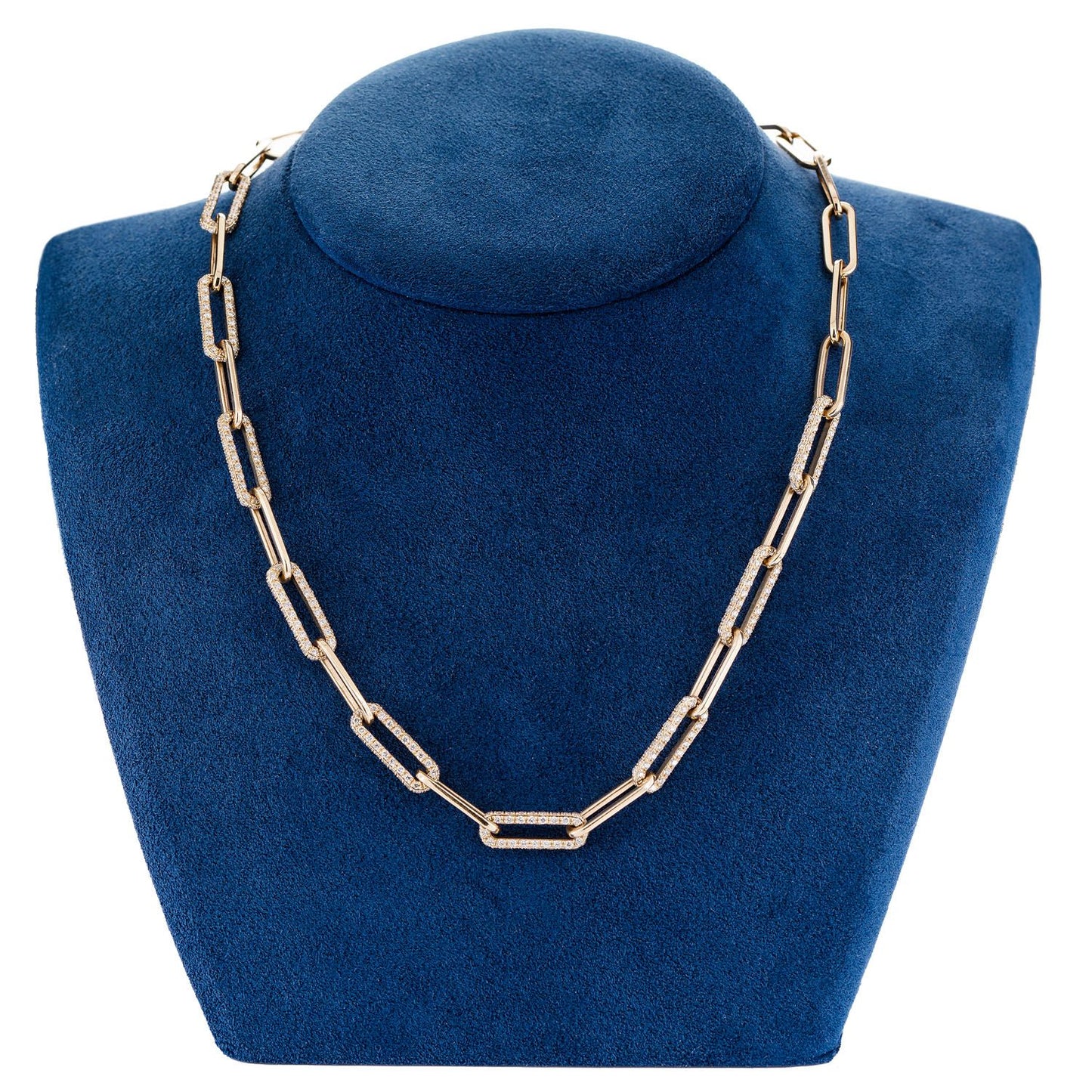 ALTERNATING ELONGATED DIAMOND ROLO LINK 18" NECKLACE 14K SOLID GOLD 5.35CTW