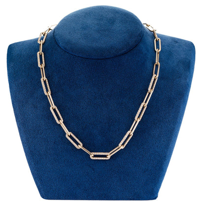 ALTERNATING ELONGATED DIAMOND ROLO LINK 18" NECKLACE 14K SOLID GOLD 5.35CTW