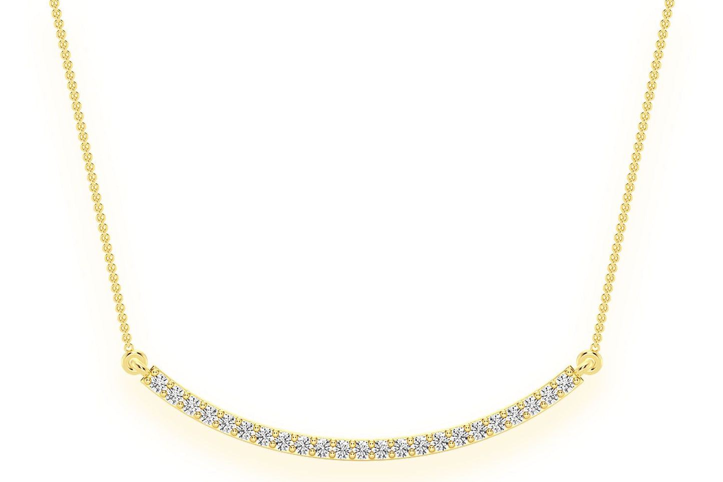 CURVED BAR DIAMOND NECKLACE CONNECTED 14K SOLID GOLD 0.20CTW
