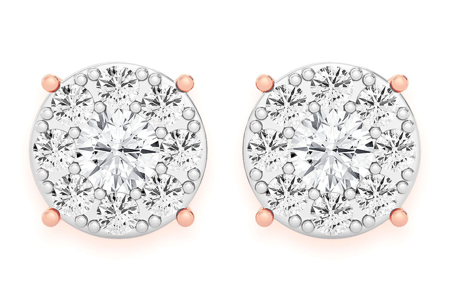 2.00CTW MOSAIC DIAMOND STUD EARRINGS 14K SOLID GOLD