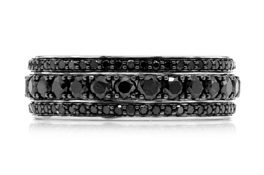 THREE ROW BLACK DIAMOND BAND 14K SOLID GOLD 2.00CTW