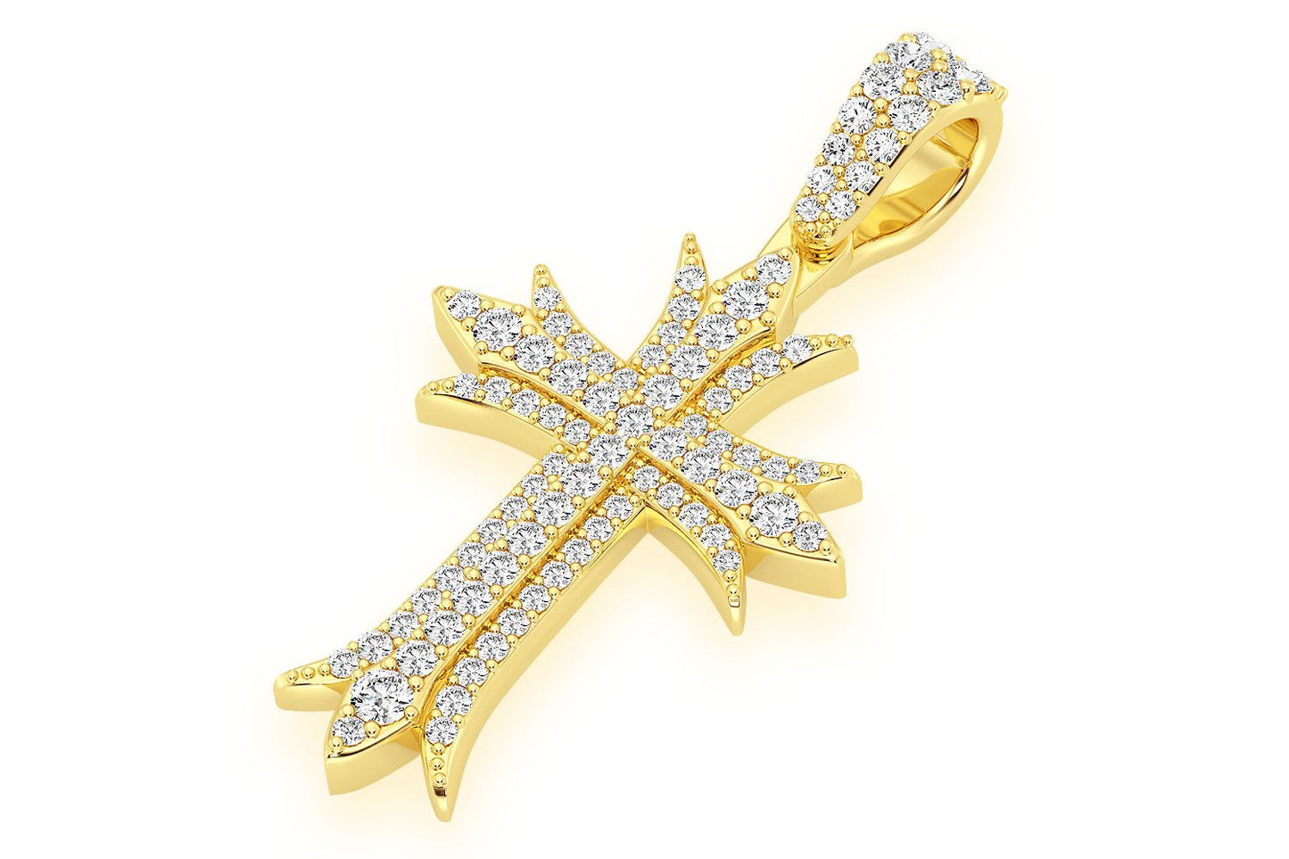 DECO THREE ROW CROSS DIAMOND PENDANT 14K SOLID GOLD 0.65CTW