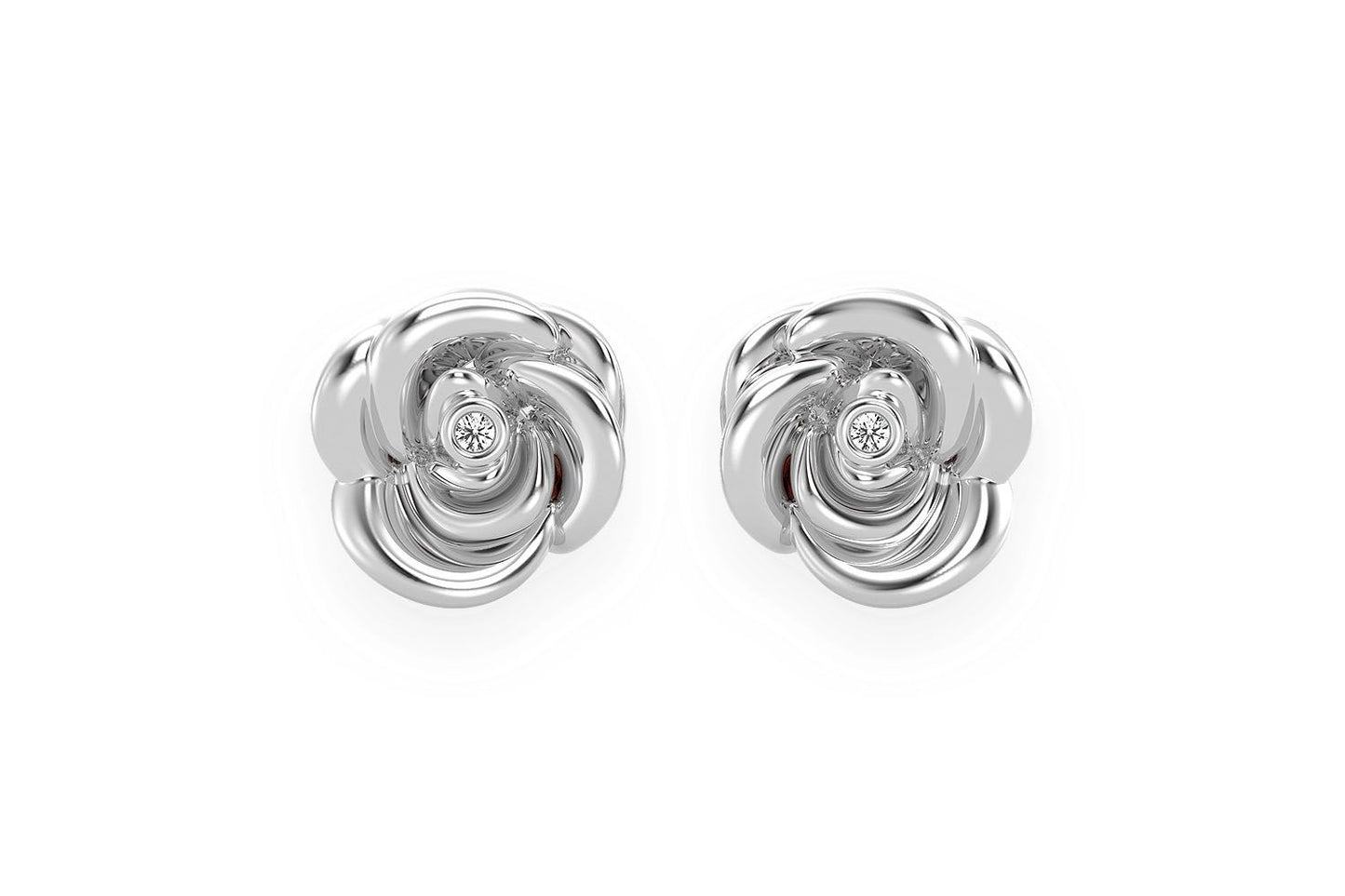 CERCEI ȘTIF CU DIAMANTE ȘI FLOARE DE TRANDAR, AUR MASIV DE 14K, 0.02CT