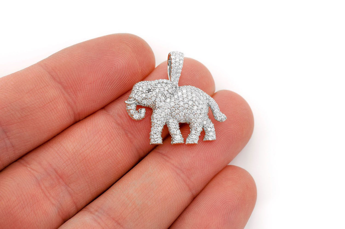 ELEPHANT WALKING DIAMOND PENDANT 14K SOLID GOLD 1.50CTW
