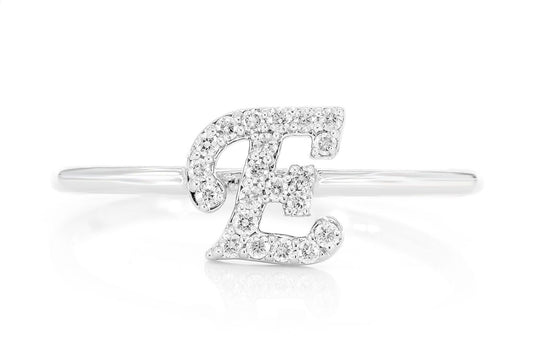 CURSIVE LETTER E DIAMOND RING 14K SOLID GOLD 0.10CTW