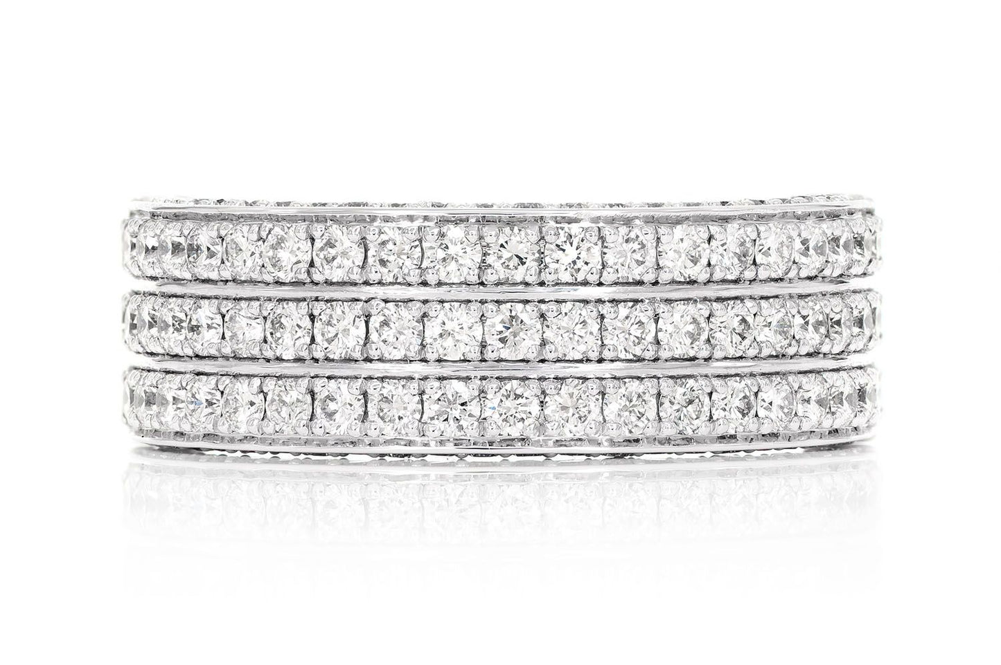 THREE ROW DIAMOND BAND RING 14K SOLID GOLD 2.00CTW
