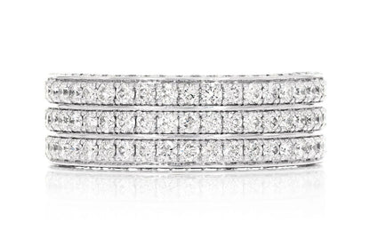 THREE ROW DIAMOND BAND RING 14K SOLID GOLD 2.00CTW