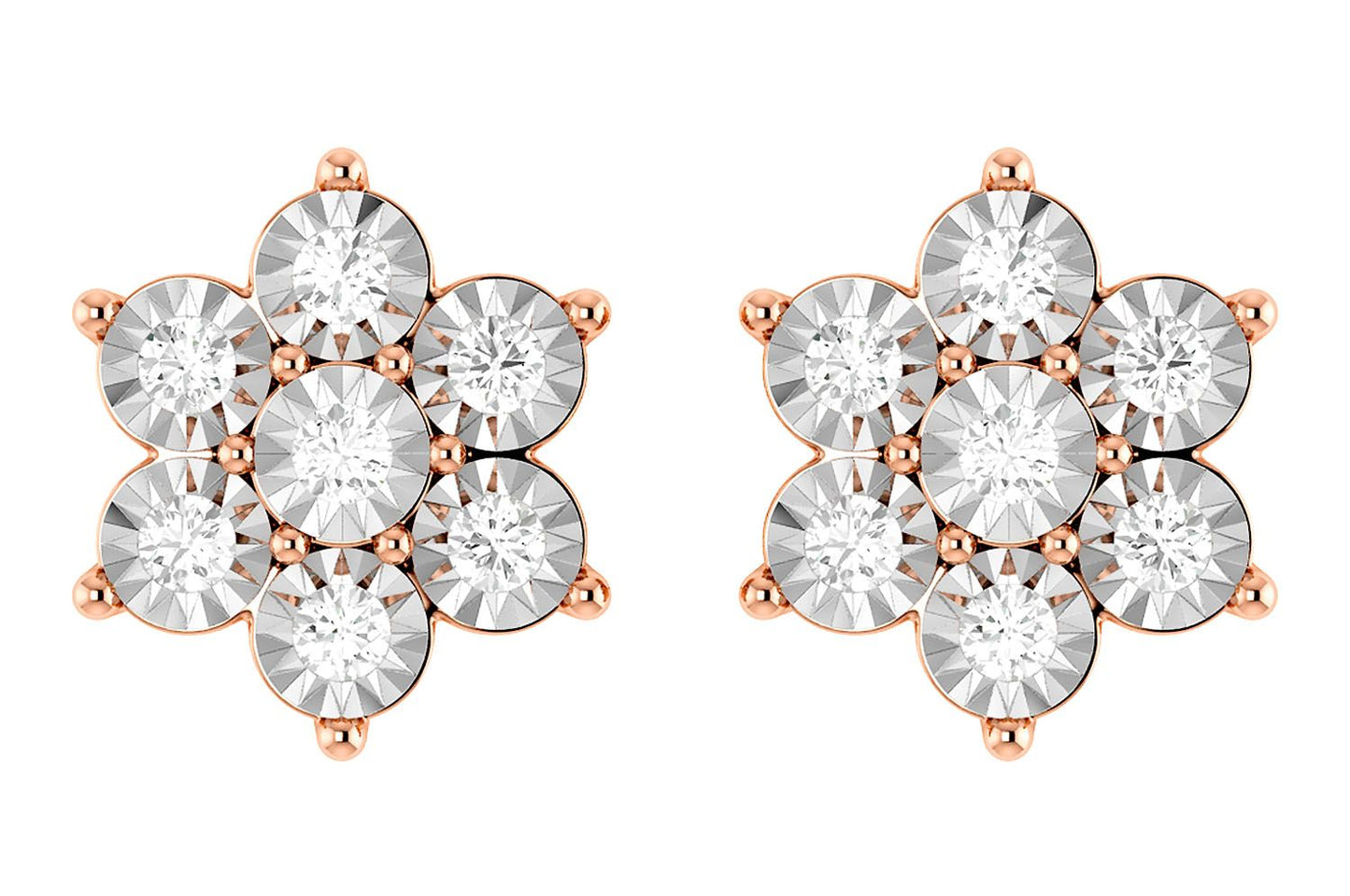 6 POINT DIAMOND FLOWER STUD EARRINGS 14K SOLID GOLD 0.65CTW