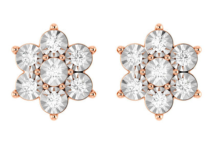 6 POINT DIAMOND FLOWER STUD EARRINGS 14K SOLID GOLD 0.65CTW