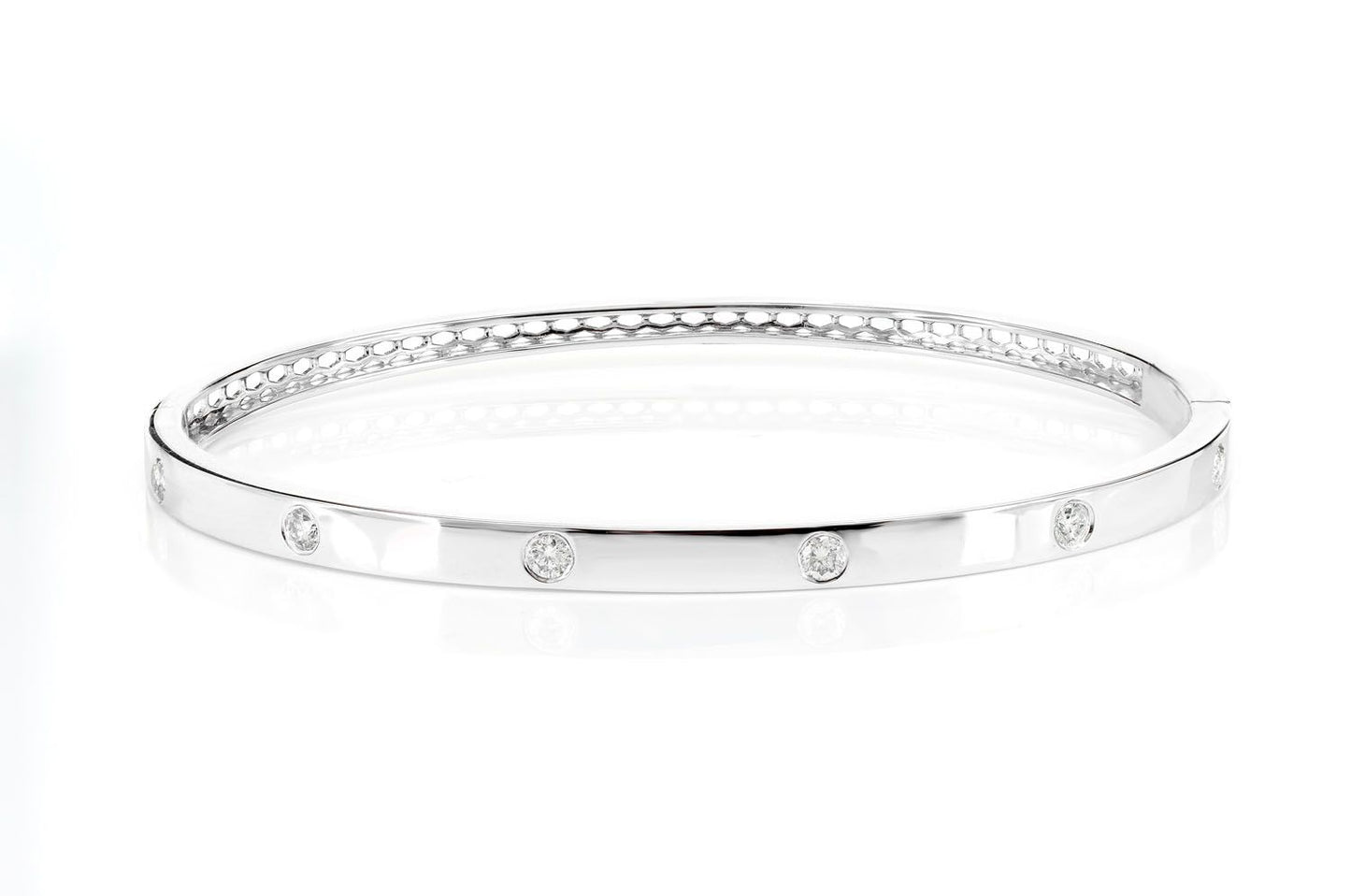 THIN GYPSY SET DIAMOND BANGLE BRACELET 14K SOLID GOLD 0.35CTW