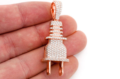 ELECTRIC PLUG DIAMOND PENDANT 14K SOLID GOLD 2.15CTW