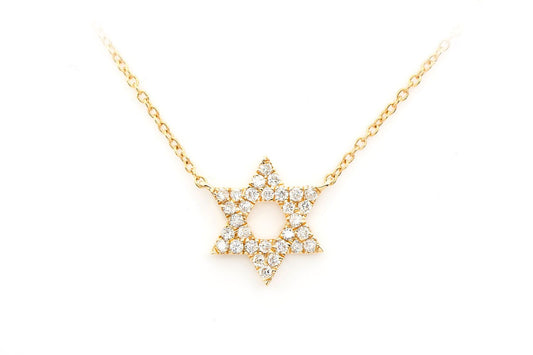 STAR OF DAVID WOVEN DIAMOND PENDANT 14K SOLID GOLD 0.10CTW