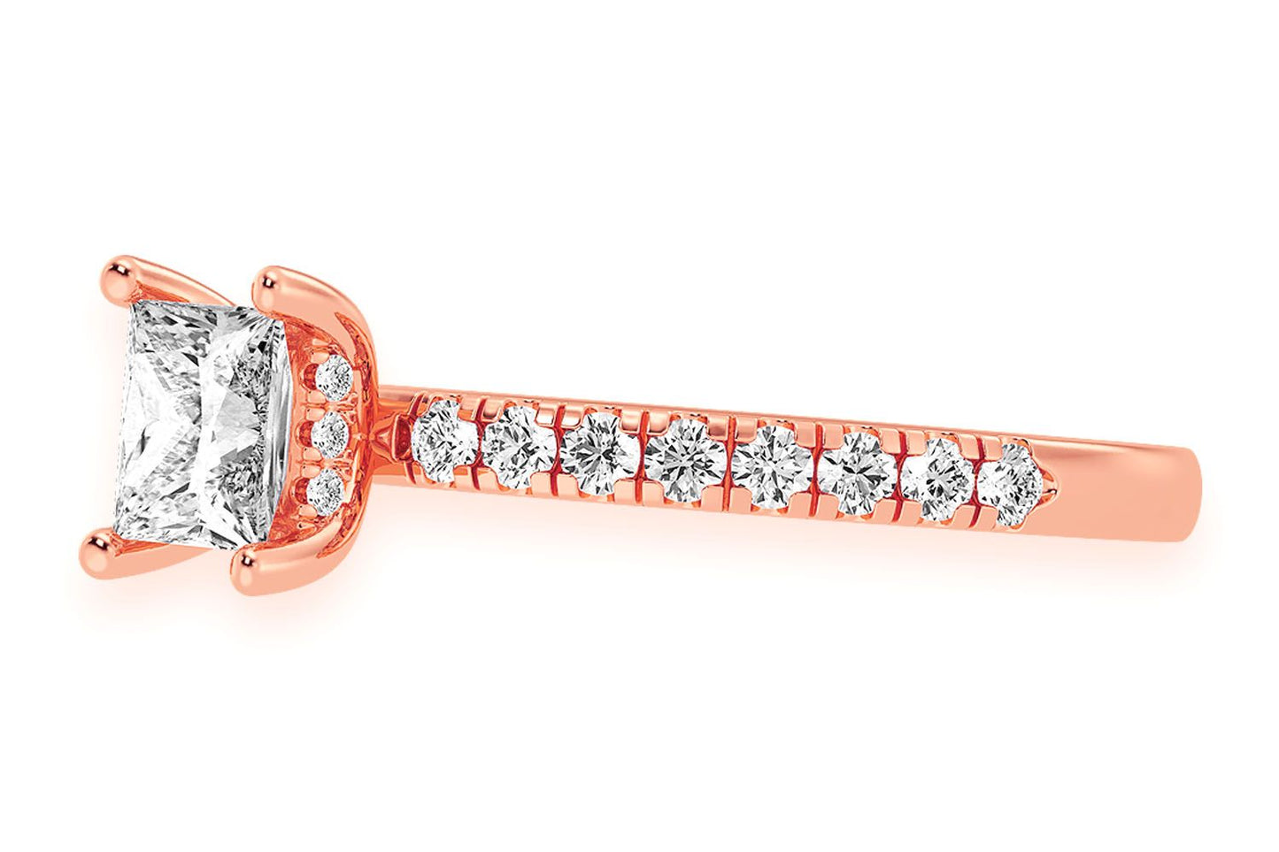 THINN - 0.75CT PRINCESS SOLITAIRE - ONE ROW UNDER HALO - DIAMOND ENGAGEMENT RING