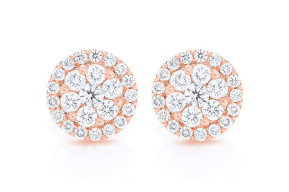 CERCEI CU DIAMANTE HALO FLOWER, AUR MASIV DE 14K, 4.00CT