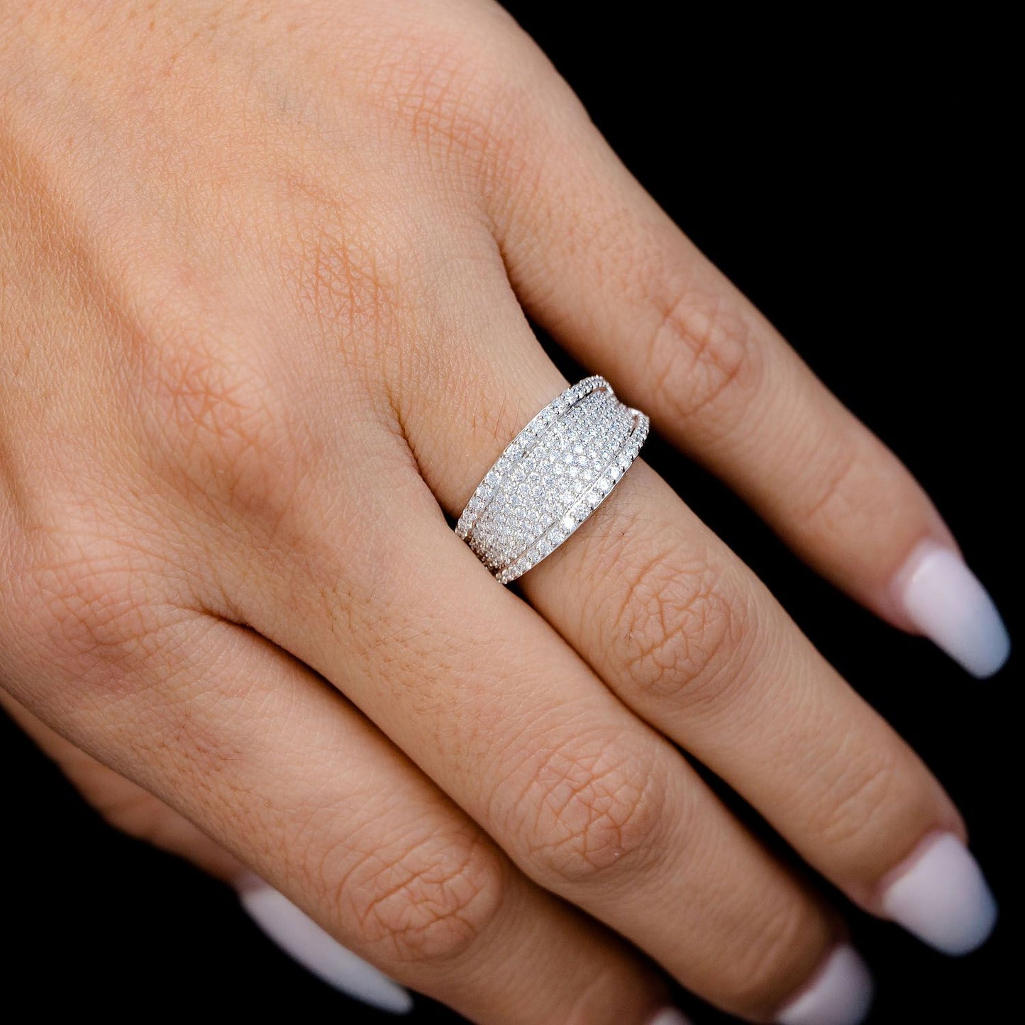 GRADUATED BORDER CONTOUR DIAMOND BAND RING 14K SOLID GOLD 0.90CTW