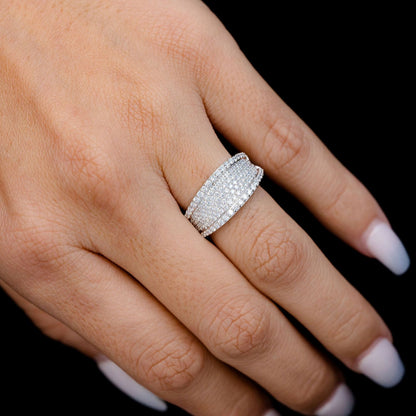GRADUATED BORDER CONTOUR DIAMOND BAND RING 14K SOLID GOLD 0.90CTW