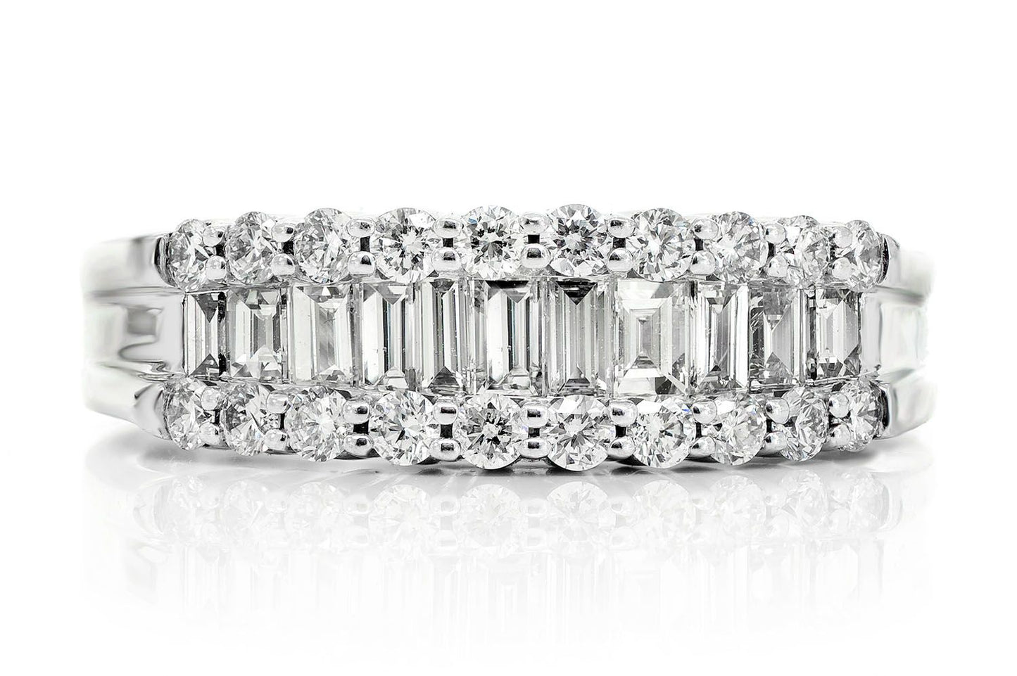 GRADUATED BAGUETTE AND ROUND DIAMOND RING 0.45CTW 14K SOLID GOLD