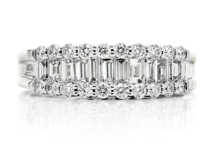 GRADUATED BAGUETTE AND ROUND DIAMOND RING 0.45CTW 14K SOLID GOLD