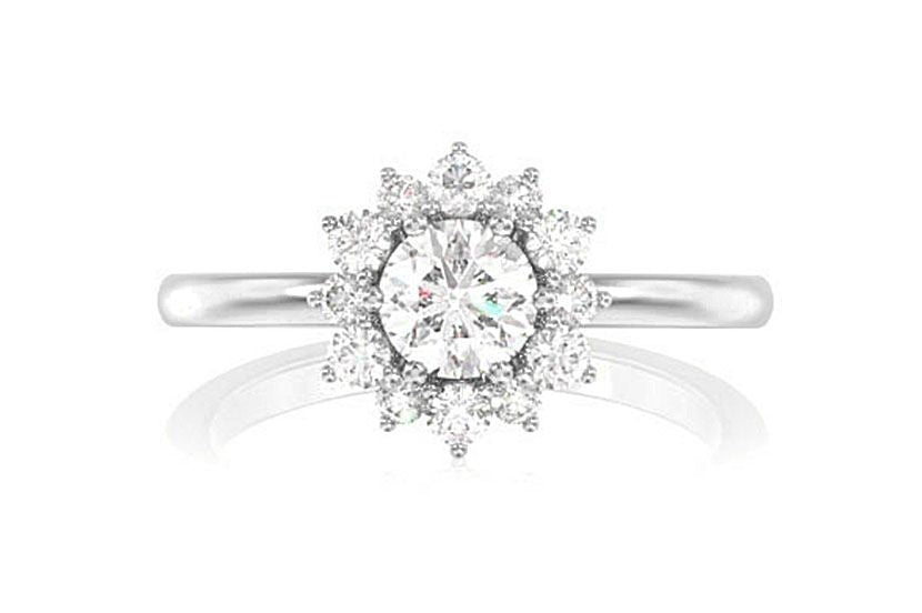 0.70CTW HALO FLOWER BEZEL DIAMOND ENGAGEMENT RING 14K SOLID GOLD