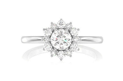 0.70CTW HALO FLOWER BEZEL DIAMOND ENGAGEMENT RING 14K SOLID GOLD