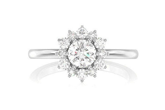 INEL DE LOGODNĂ CU DIAMANT CU HALO FLORE DE 0.70CTW, AUR MASIV DE 14K