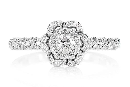 TWIST FLOWER HALO RING 14K SOLID GOLD 0.50CTW