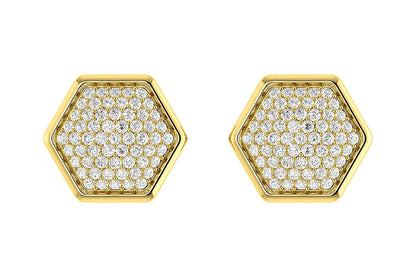 HEXAGON CLUSTER DIAMOND STUD EARRINGS 14K SOLID GOLD 0.20CTW