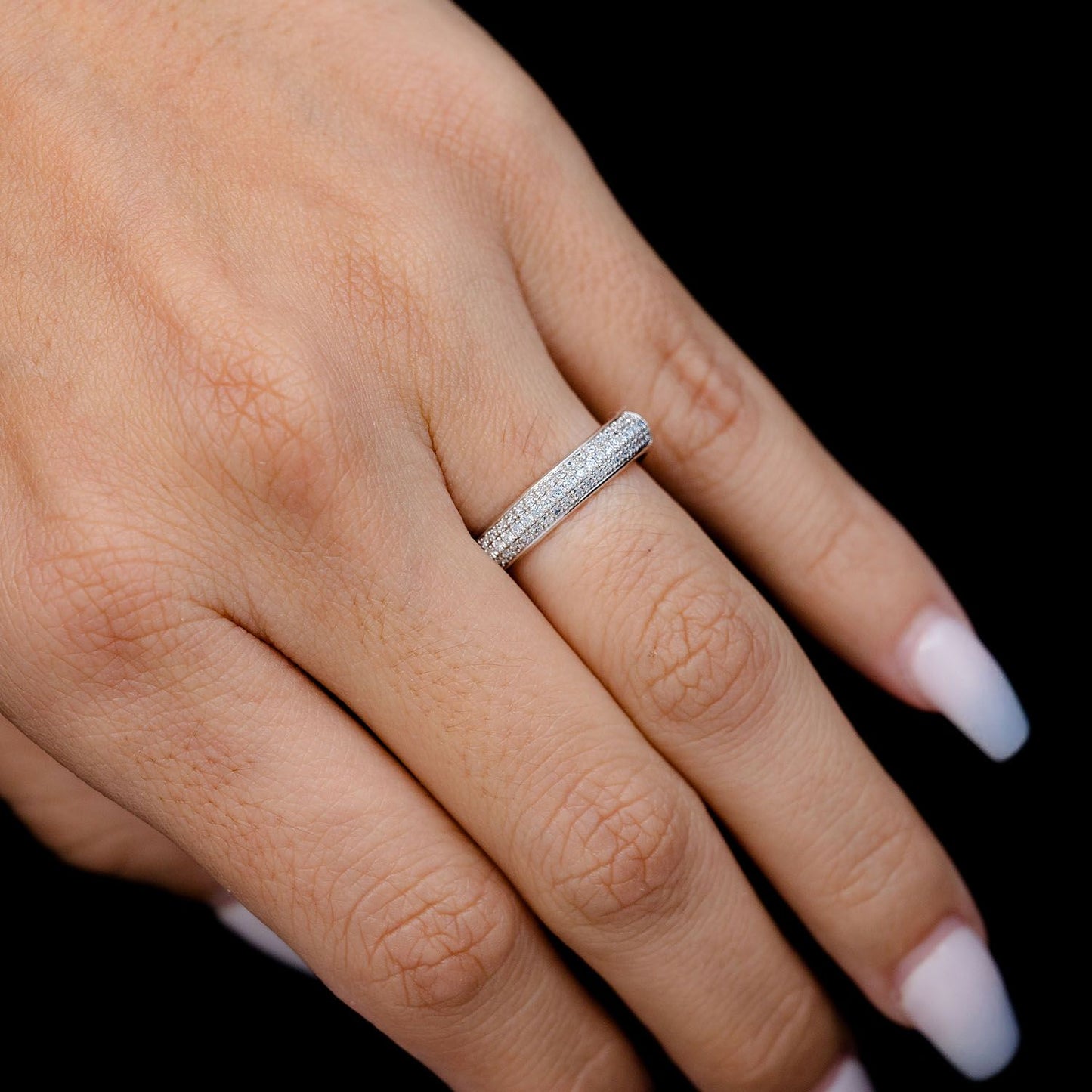 THREE ROW BUBBLY DIAMOND BAND RING 14K SOLID GOLD 0.35CTW