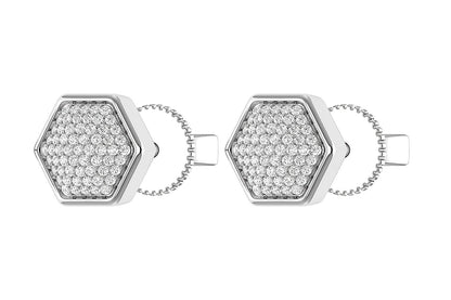 HEXAGON CLUSTER DIAMOND STUD EARRINGS 14K SOLID GOLD 0.20CTW